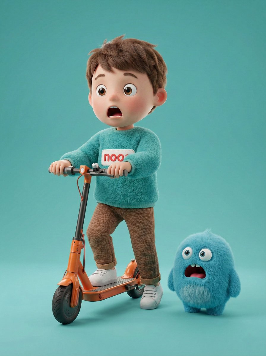 Game Asset - 3D Render of Boy and Furry Monster on Scooter — output 1