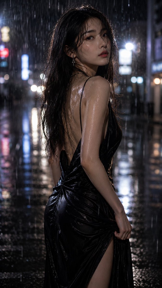 Social Media Post - Rainy Seoul Night Fashion Portrait — output 1