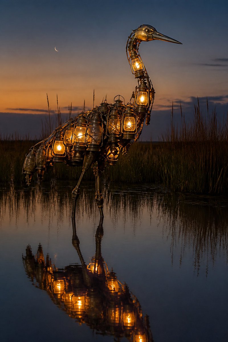 Social Media Post - Photorealistic Lantern Crane at Dusk — output 1