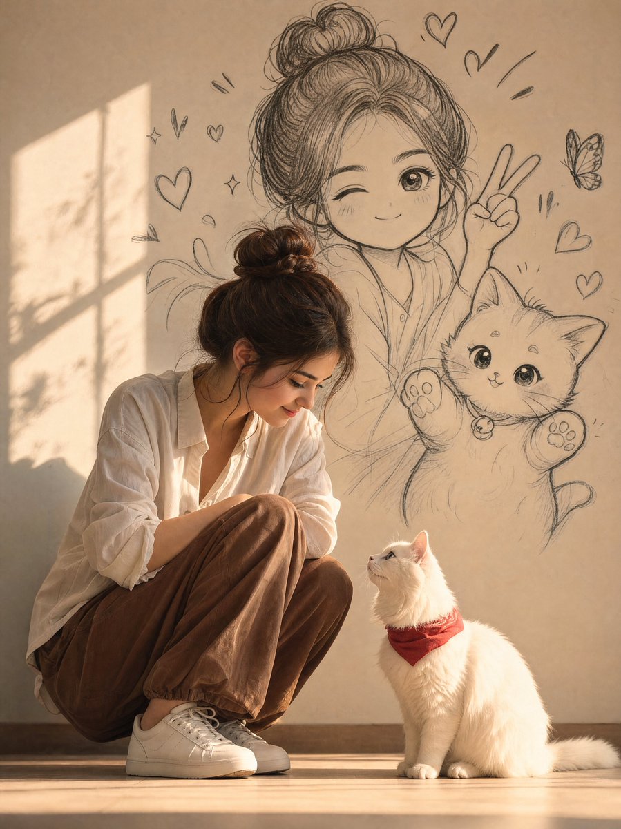 Product Marketing - Realistic Lifestyle Photo with Doodle Wall Art — output 1