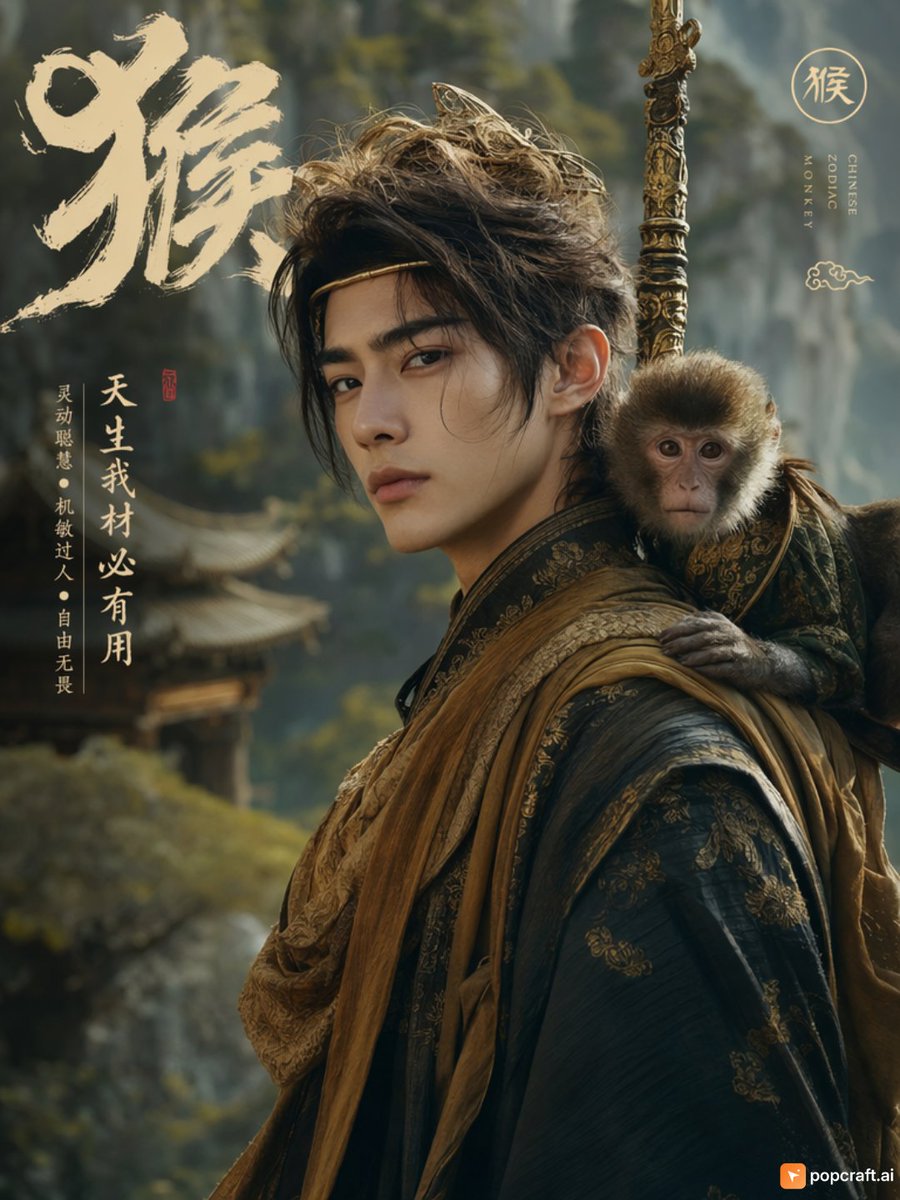 Social Media Post - Handsome Young Man as Monkey Zodiac — output 1