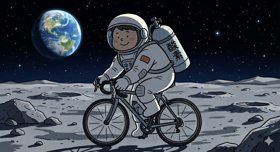 Social Media Post - Complex Illustration Prompt: Cycling on the Moon — output 1