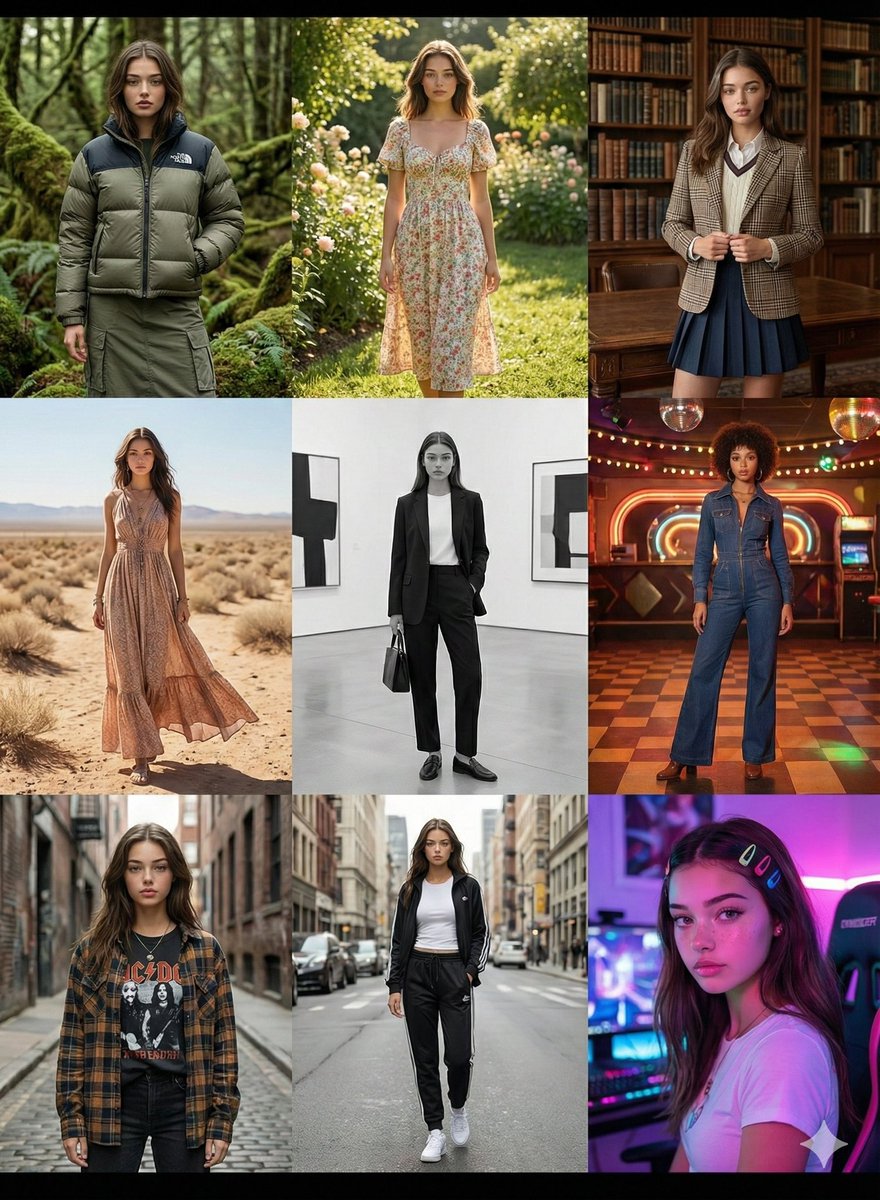 9-Scene Fashion Collage Grid Prompt for Nano Banana Pro — output 1