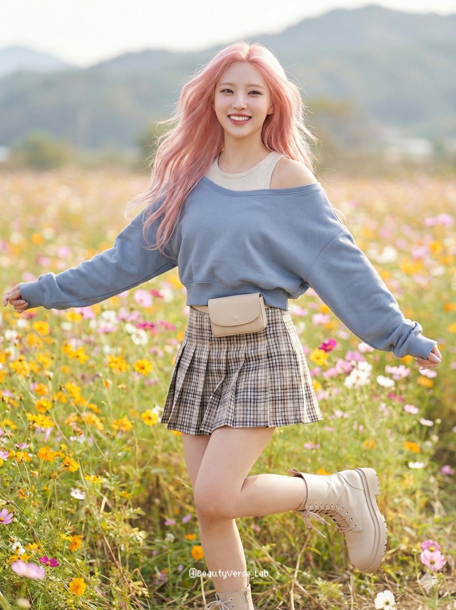 Social Media Post - Dynamic K-Pop Idol Running in a Flower Field — output 1