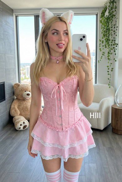 Profile / Avatar - Playful Mirror Selfie with Cat Ears and Pink Brocade Corset — output 1