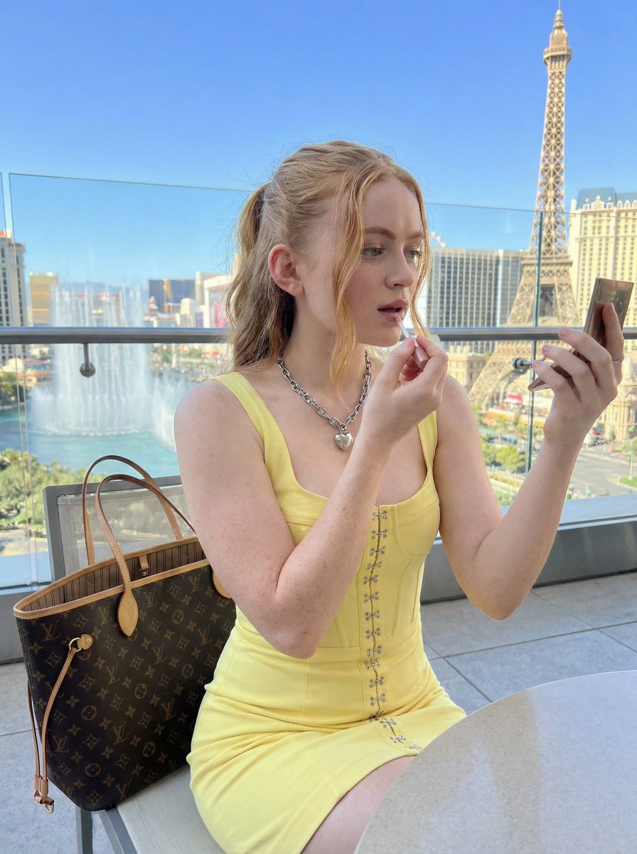 Sydney Sweeney in Pale Pink Corset Dress (Las Vegas) — output 1