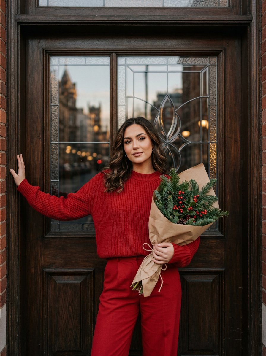 Profile / Avatar - Woman in Festive Red Sweater Portrait — output 1