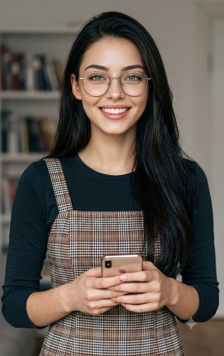 Profile / Avatar - Cozy Indoor Portrait with Plaid Pinafore — output 1