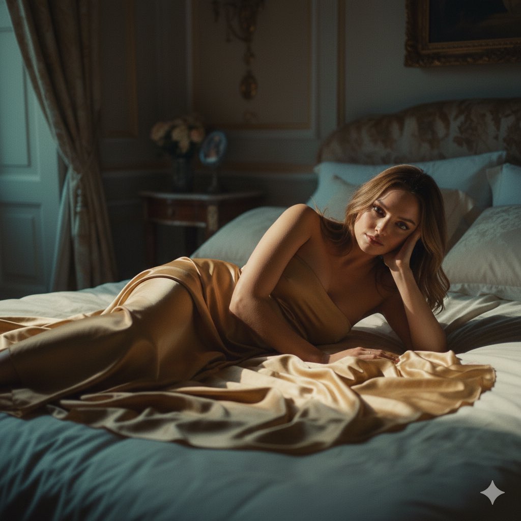 Cinematic Portrait of Ana de Armas in Gold Satin — output 1