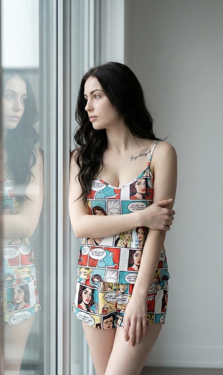 Cinematic Portrait of Woman in Pop-Art Sleepwear — output 1
