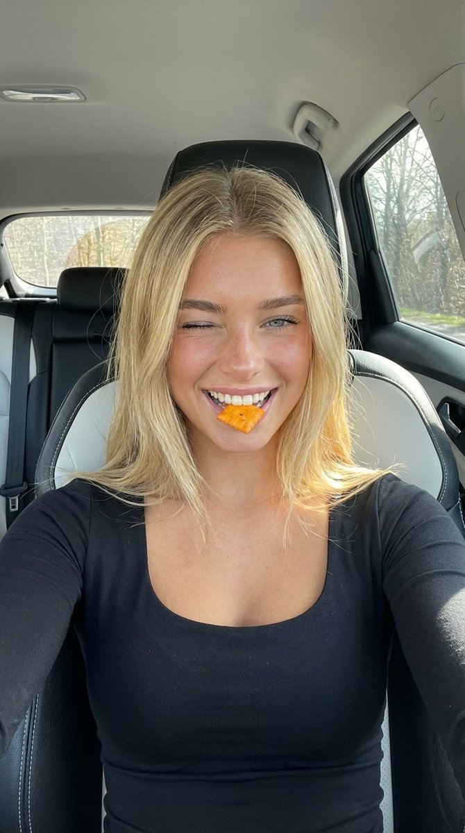 Car Selfie with Cheese Cracker Prompt — output 1