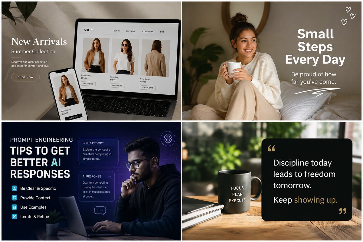 Social Media Post - Four-Panel AI Content Showcase — output 1