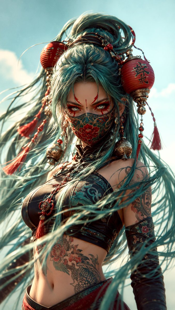 Profile / Avatar - Futuristic Teal-Haired Warrior Portrait — output 1