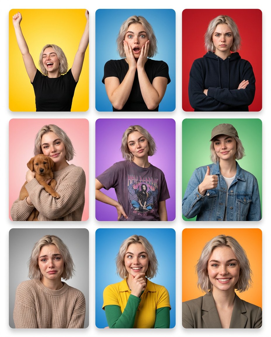 Comic / Storyboard - Emotion Grid with Gradient Backgrounds — output 1