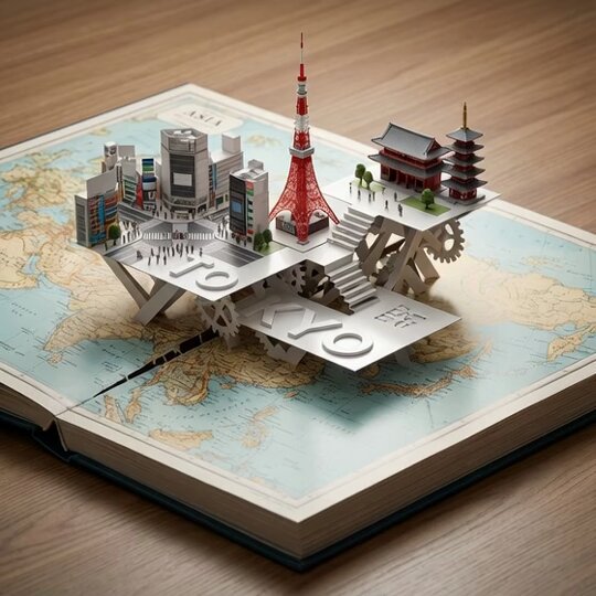Product photography prompt for a Tokyo pop-up atlas scene — output 1