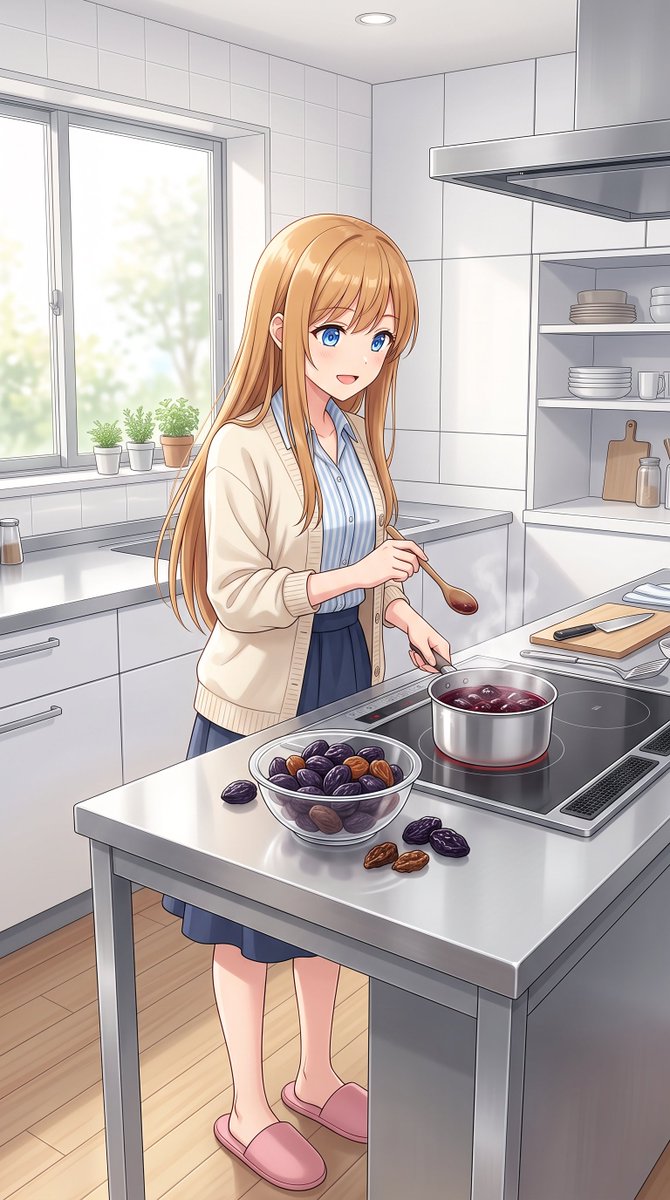Social Media Post - Anime Girl Cooking Prunes — output 1