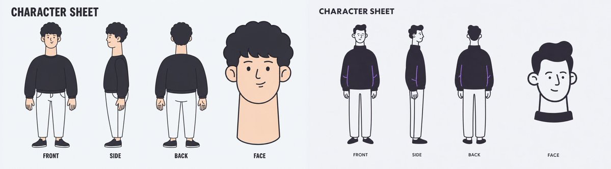 Comic / Storyboard - Wide Minimal Character Sheet — output 1