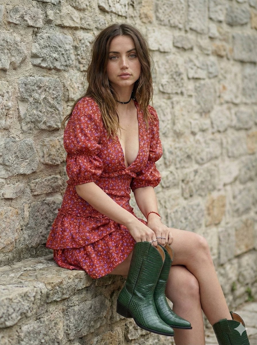 Photorealistic Portrait of Ana de Armas in Cottagecore Style — output 1