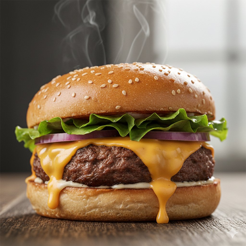 Macro Food Photography of a Juicy Beef Burger — output 1