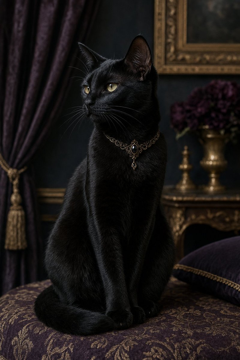 Social Media Post - Regal Black Cat in Victorian Interior — output 1
