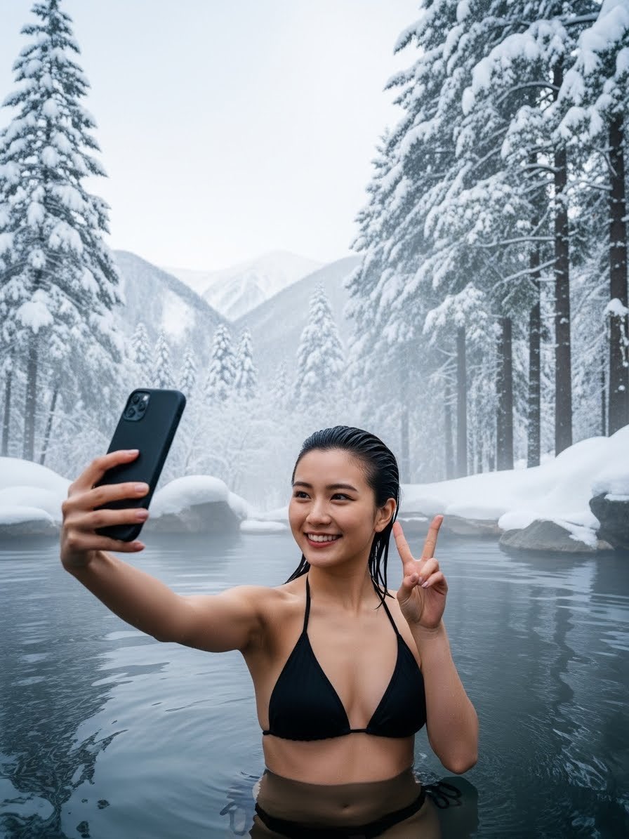 Photorealistic Japanese Female Influencer in Hot Spring — output 1
