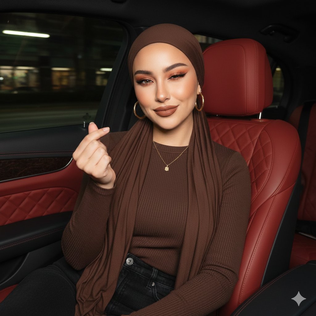 Luxury Car Hijab Portrait with Finger Heart — output 1