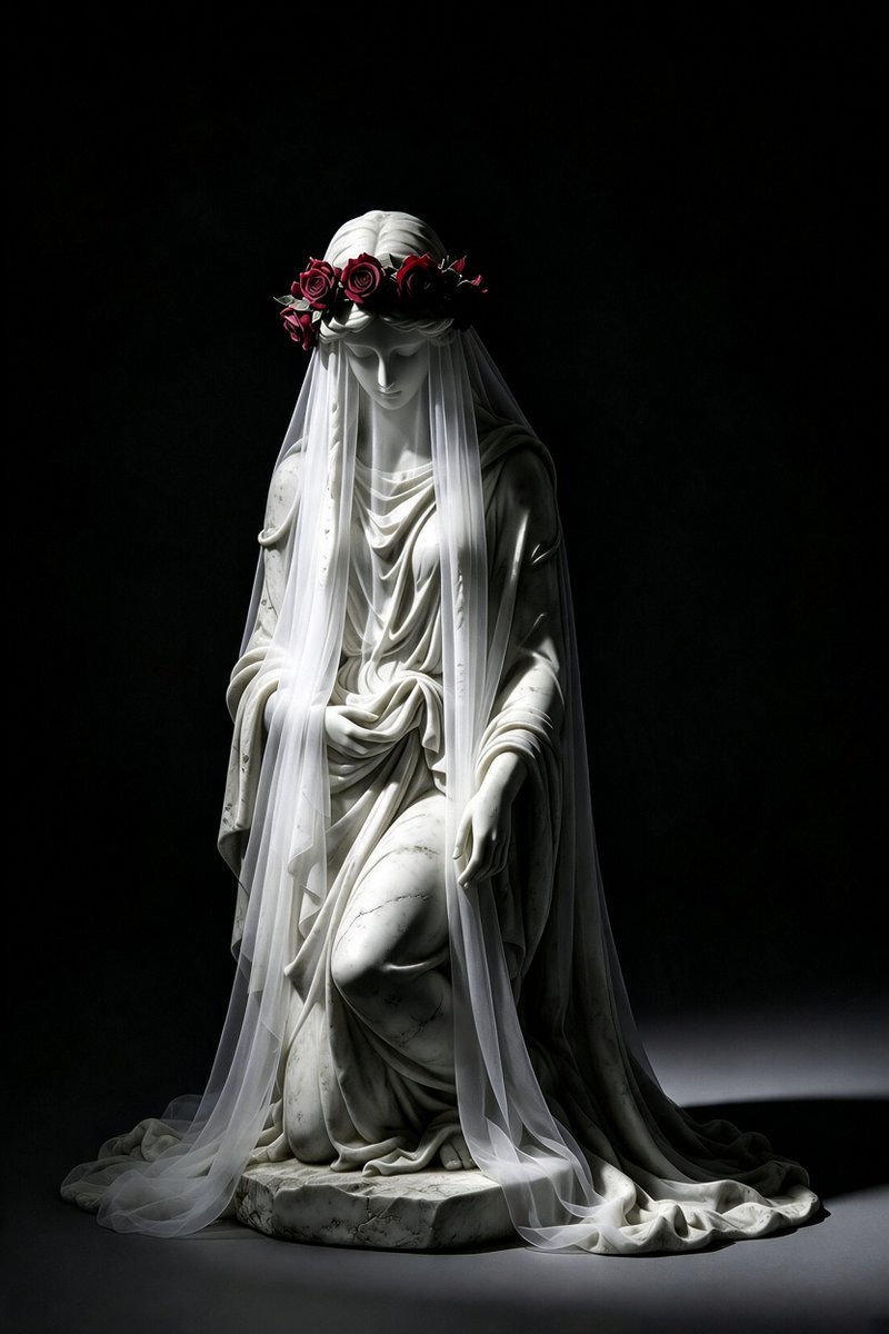 Social Media Post - Marble Statue of Kneeling Woman with Rose Crown
