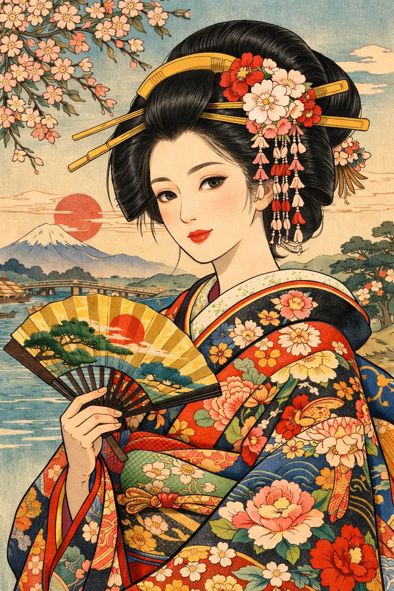 Modern Ukiyo-e Style Beauty Illustration — output 1
