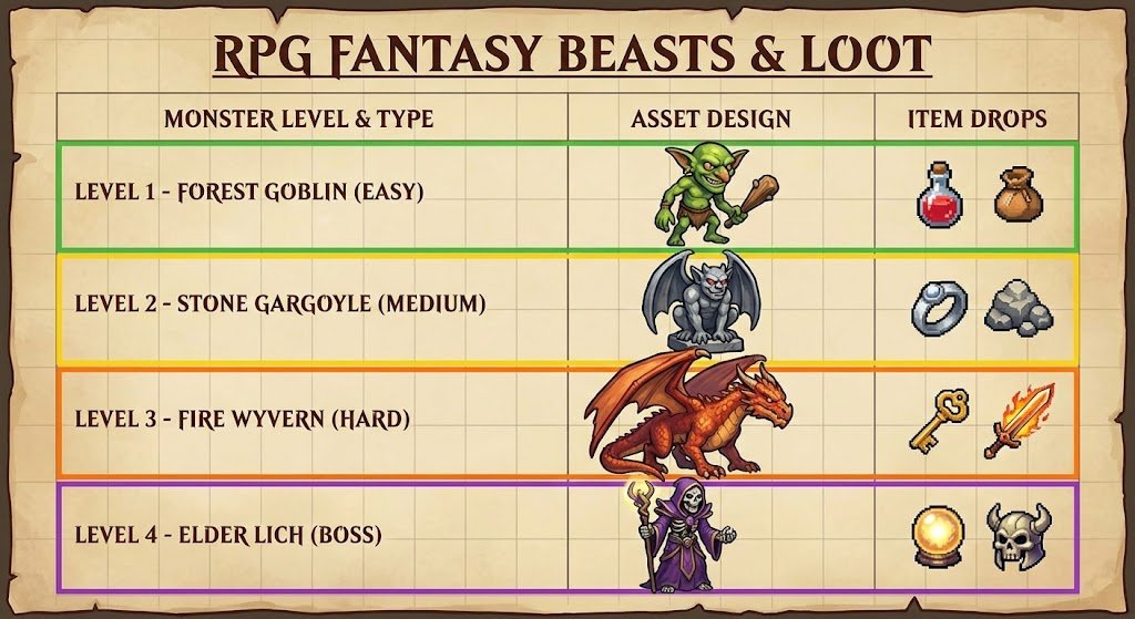 Game Asset - RPG Game Asset Sheet for Monsters — output 1
