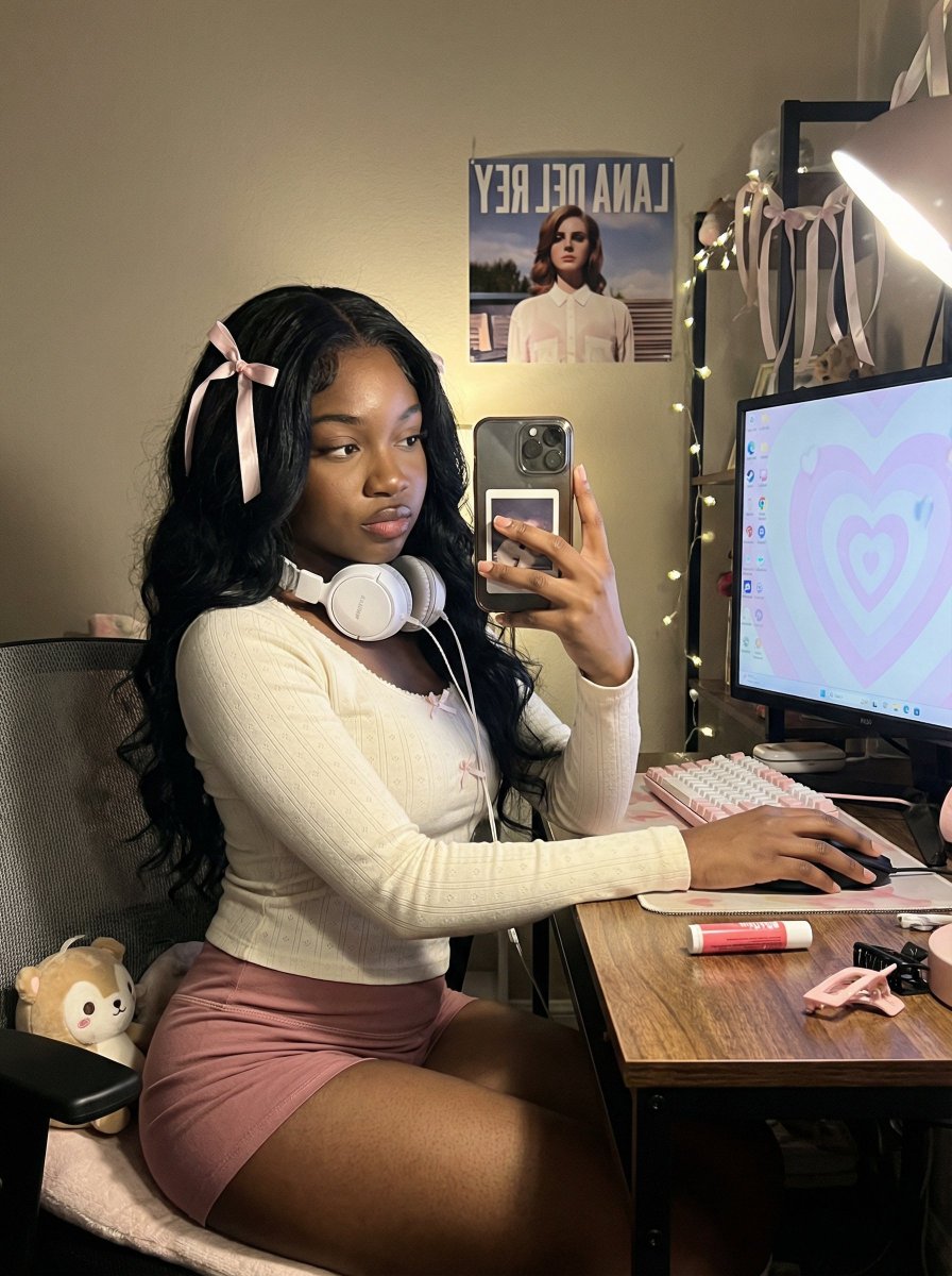 Profile / Avatar - Coquette Gamer Girl Selfie in Bedroom — output 1