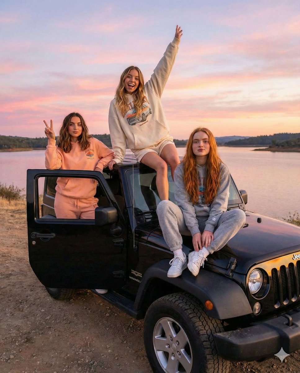 Road Trip Aesthetic with Three Subjects and Jeep — output 1