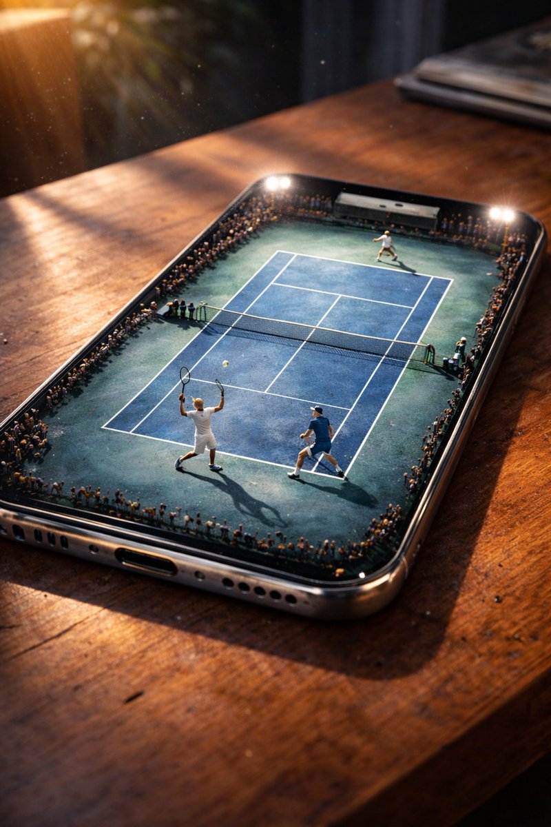 Miniature Tennis Court on Smartphone Screen — output 1