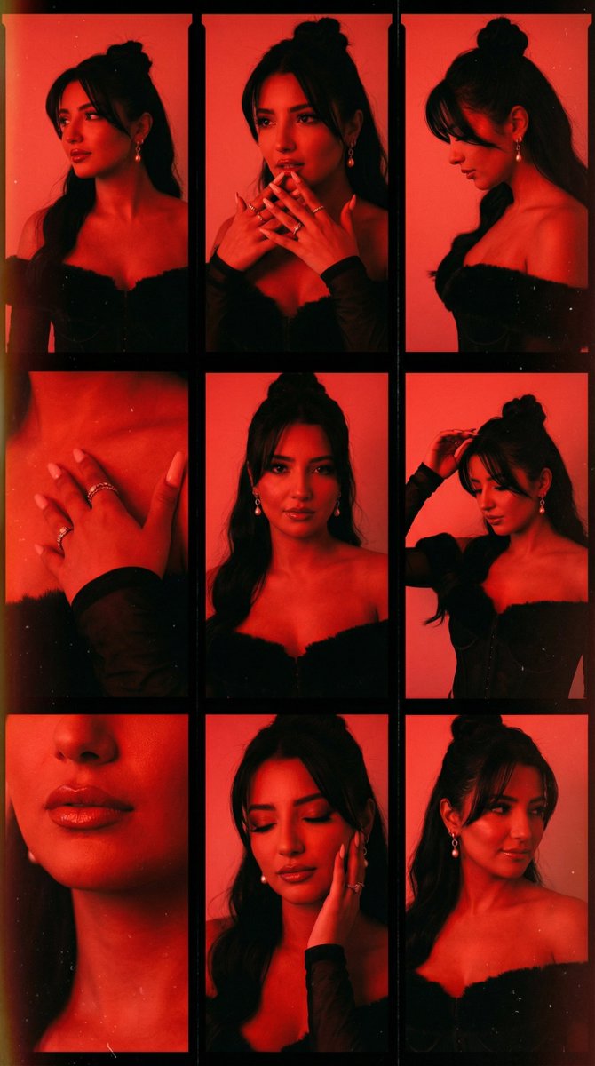 Red Gel-Lit Film Contact Sheet (9-Panel Collage) — output 1