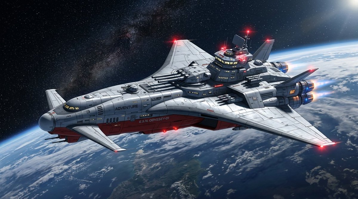 Game Asset - High-Resolution 2.5D Illustration Prompt for Winged Space Battleship — output 1