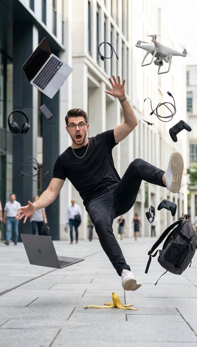 YouTube Thumbnail - Cinematic Street Photography of Man Slipping on Banana Peel — output 1