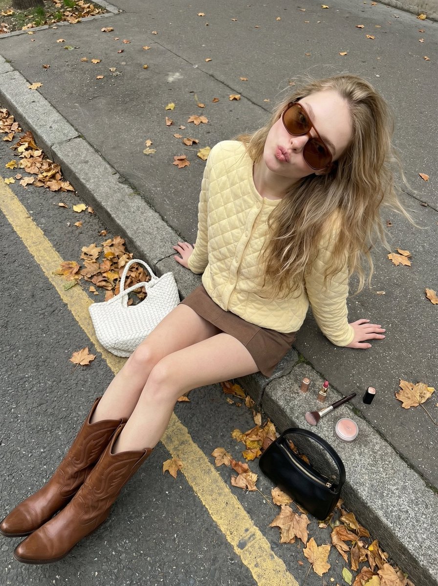 Social Media Post - High-Angle Street Style Photo with Makeup Items — output 1