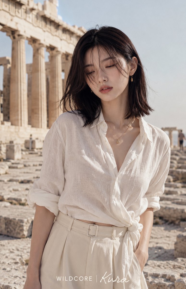 Product Marketing - Linen Fashion Portrait at Greek Ruins — output 1