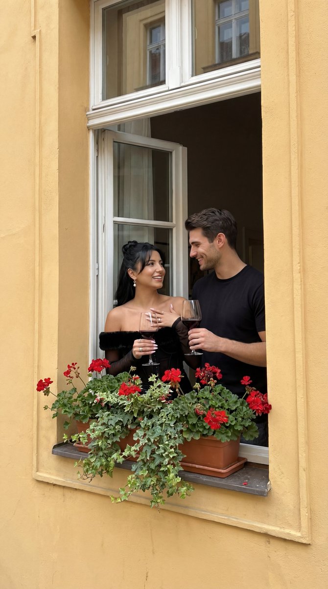Social Media Post - Photorealistic Architectural Edit: Couple in Window — output 1