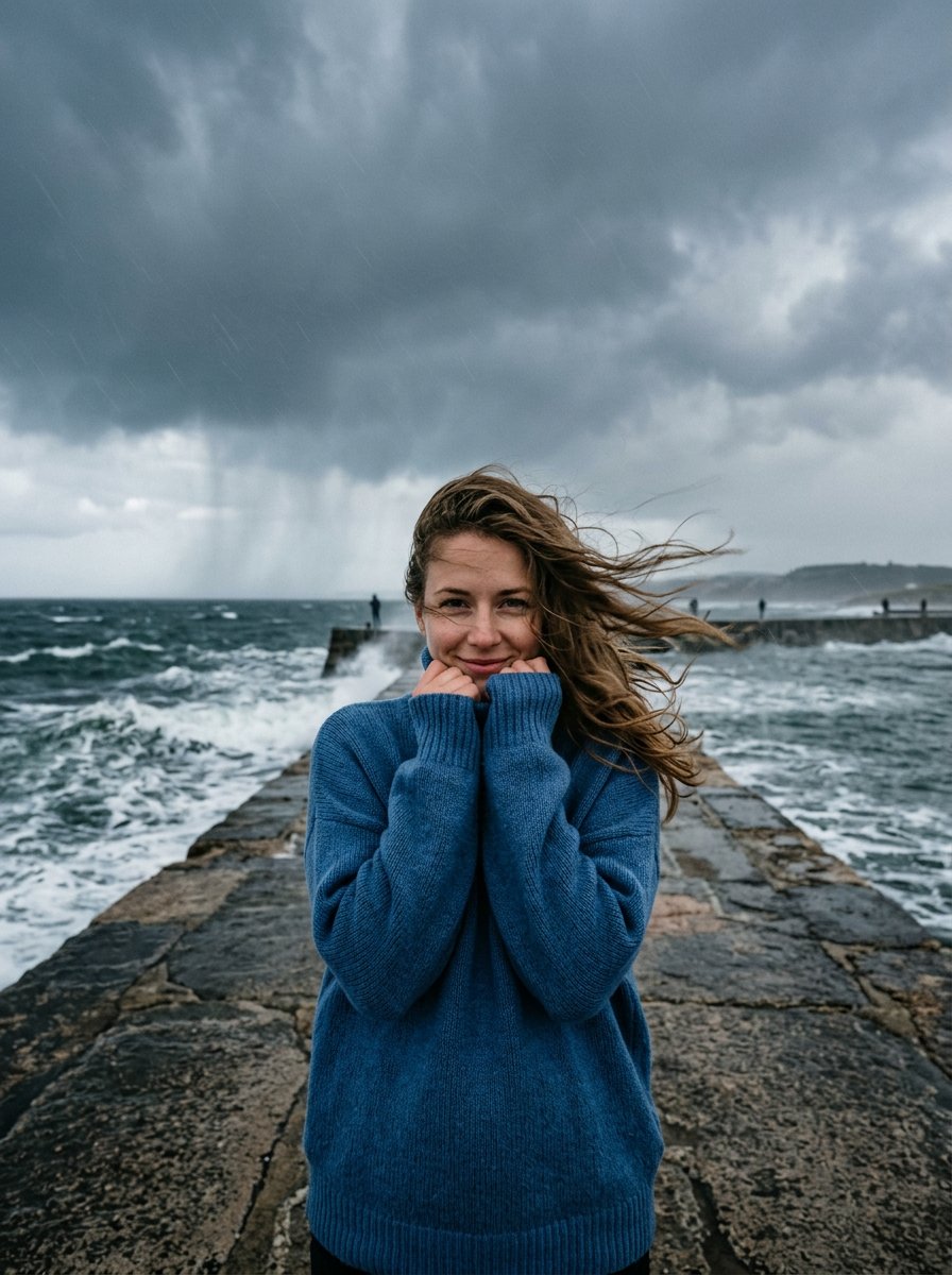 Profile / Avatar - Cinematic Stormy Ocean Pier Portrait — output 1