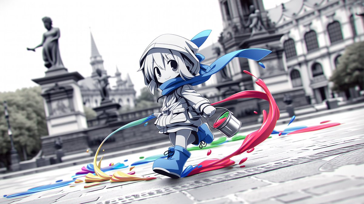 Comic / Storyboard - Chibi Painter in Monochrome Plaza — output 1