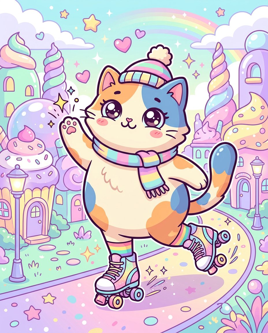 Game Asset - Pop Surreal Kawaii Cat on Roller Skates — output 1