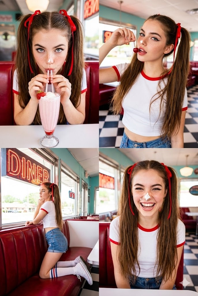 Product Marketing - 2x2 Grid Retro Diner Photoshoot Prompt — output 1