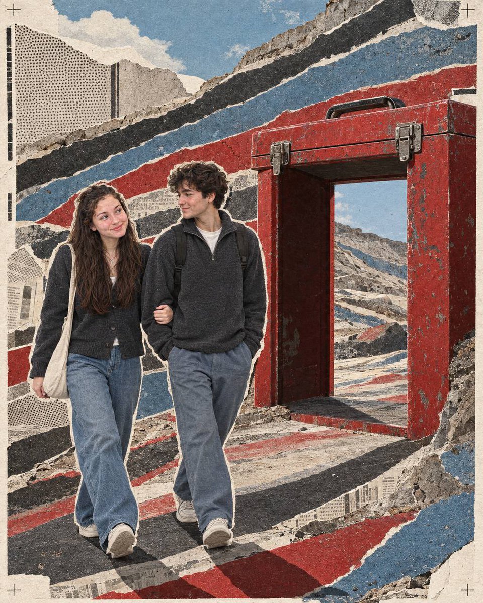 Social Media Post - Surreal Collage of Teens Walking Past Giant Toolbox — output 1