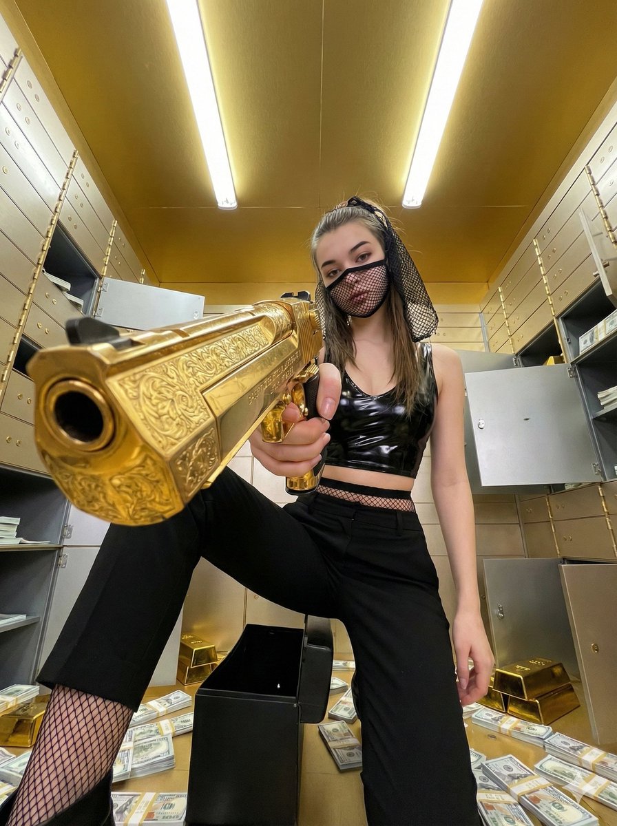 Bank Vault Heist Scene with Gold Pistol — output 1