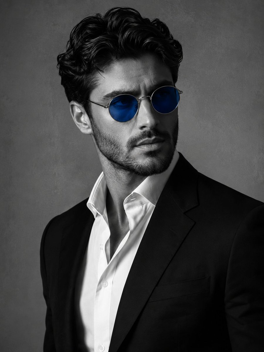 Profile / Avatar - Cinematic Male Portrait with Blue Lenses — output 1