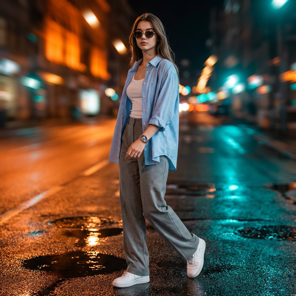 Product Marketing - Cinematic Urban Night Portrait with Neon Reflections on Watch — output 1