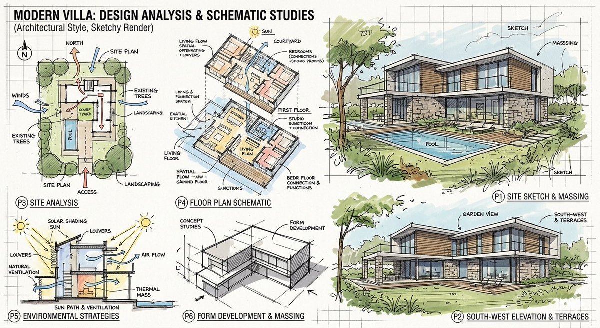Infographic / Edu Visual - Prompt for a modern villa layout — output 1