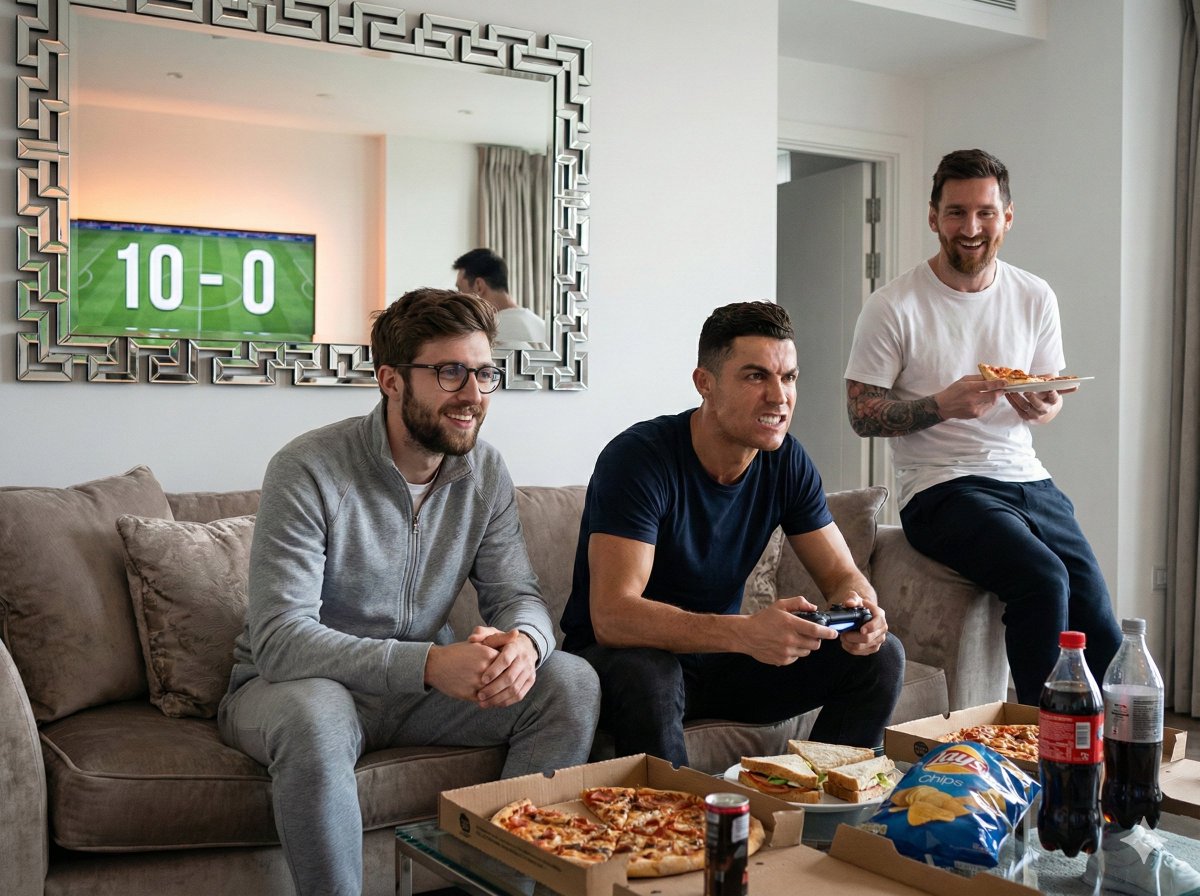 Hyper-Realistic Cinematic Scene of Ronaldo Losing a Video Game to Subject — output 1