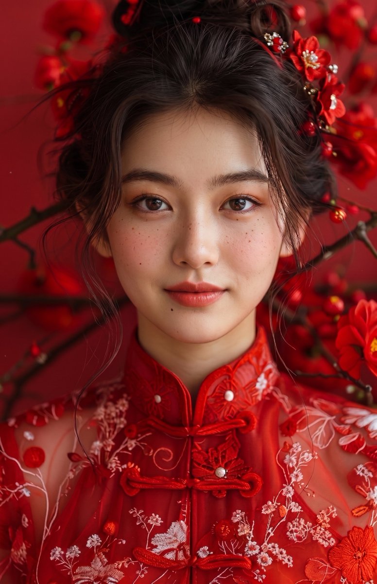 Social Media Post - Traditional Red Qipao Portrait — output 1