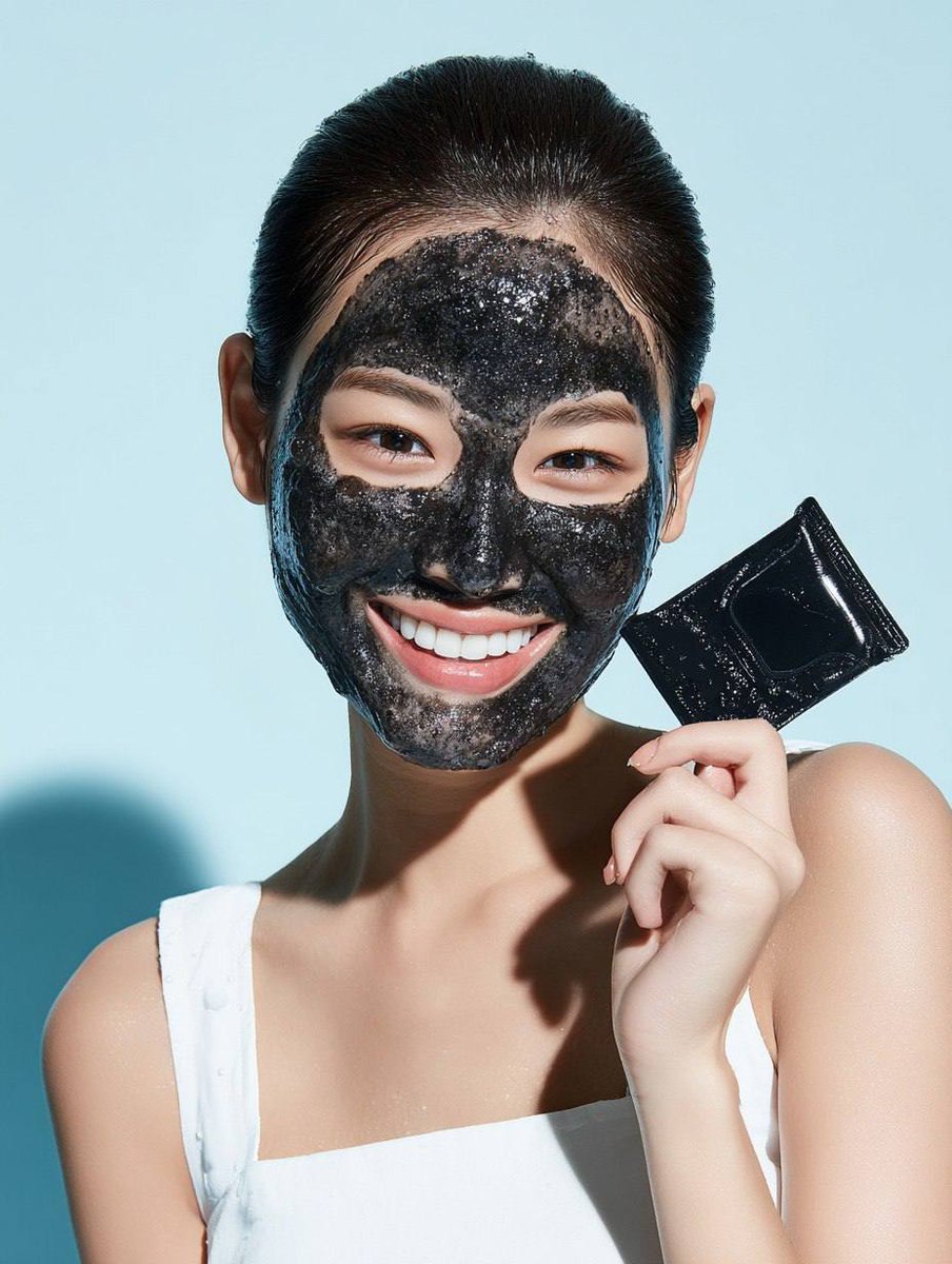 Foaming Black Sheet Mask Skincare Ad Prompt — output 1